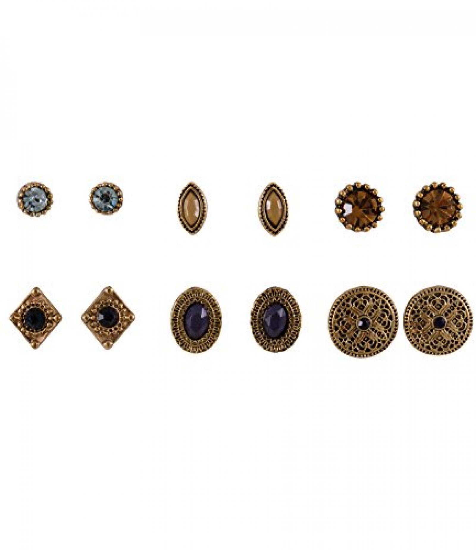 SIX "Ikat Blue" 6er Set goldene Ohrstecker, Blau, Braun, Beige (398-173) 